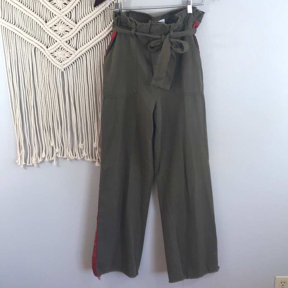 ZARA BASIC GREEN PANTS RED STRIPED SMALL - Picture 3 of 8